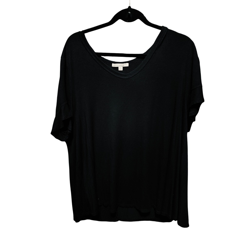 Green Envelope Los Angeles Black Ruffle Sleeve V-Neck Top‎ Plus Size 2X Plus